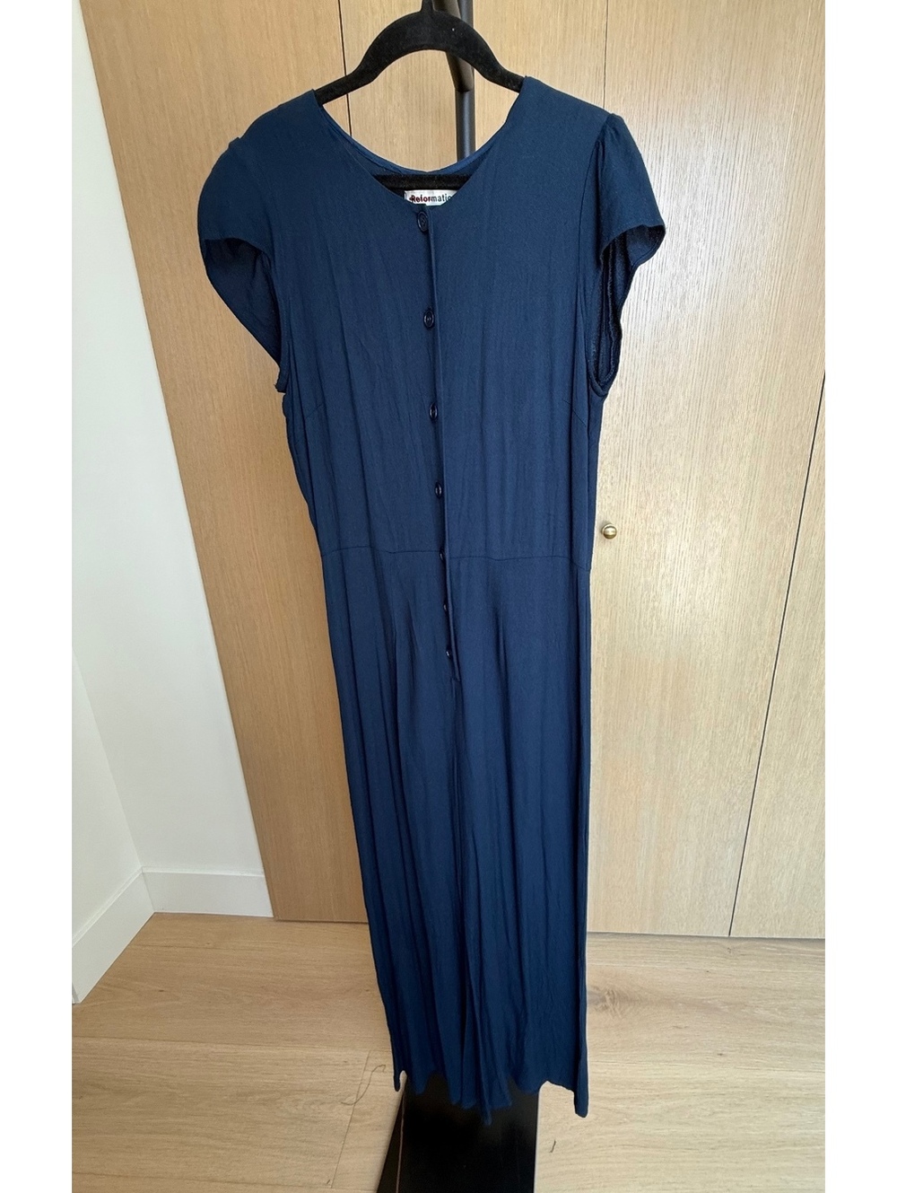 Reformation Marina Navy Button Front Cropped Wide Leg Jumpsuit Size 8